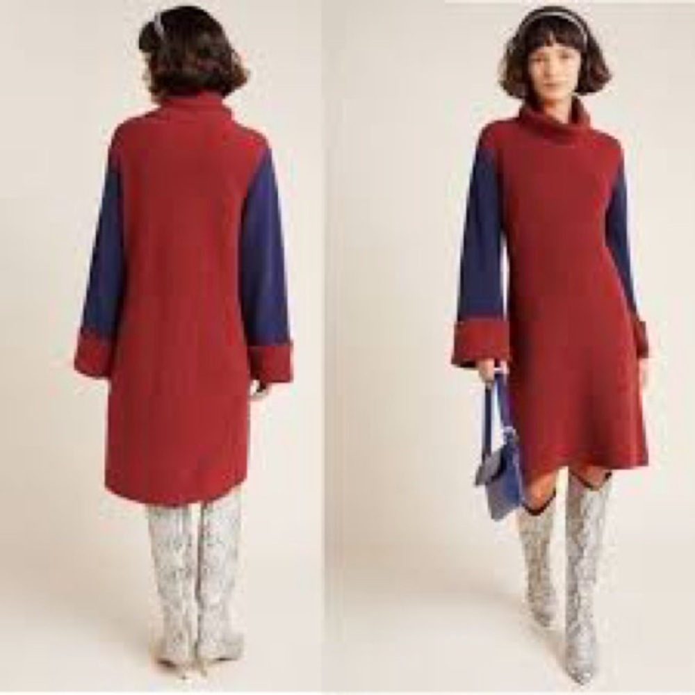 Anthropologie X Callahan Duffy Colorblock Ribbed Turtleneck Sweater Dress Size S